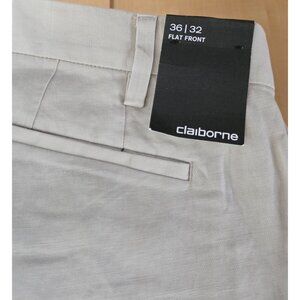 Claiborne Mens Sand Flat Front Pants 36x32 Linen/Cotton Blend golf garden party